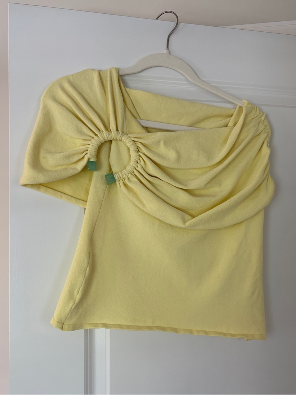 Zara Pale Yellow One-Shoulder Ring-Detail Crop Top